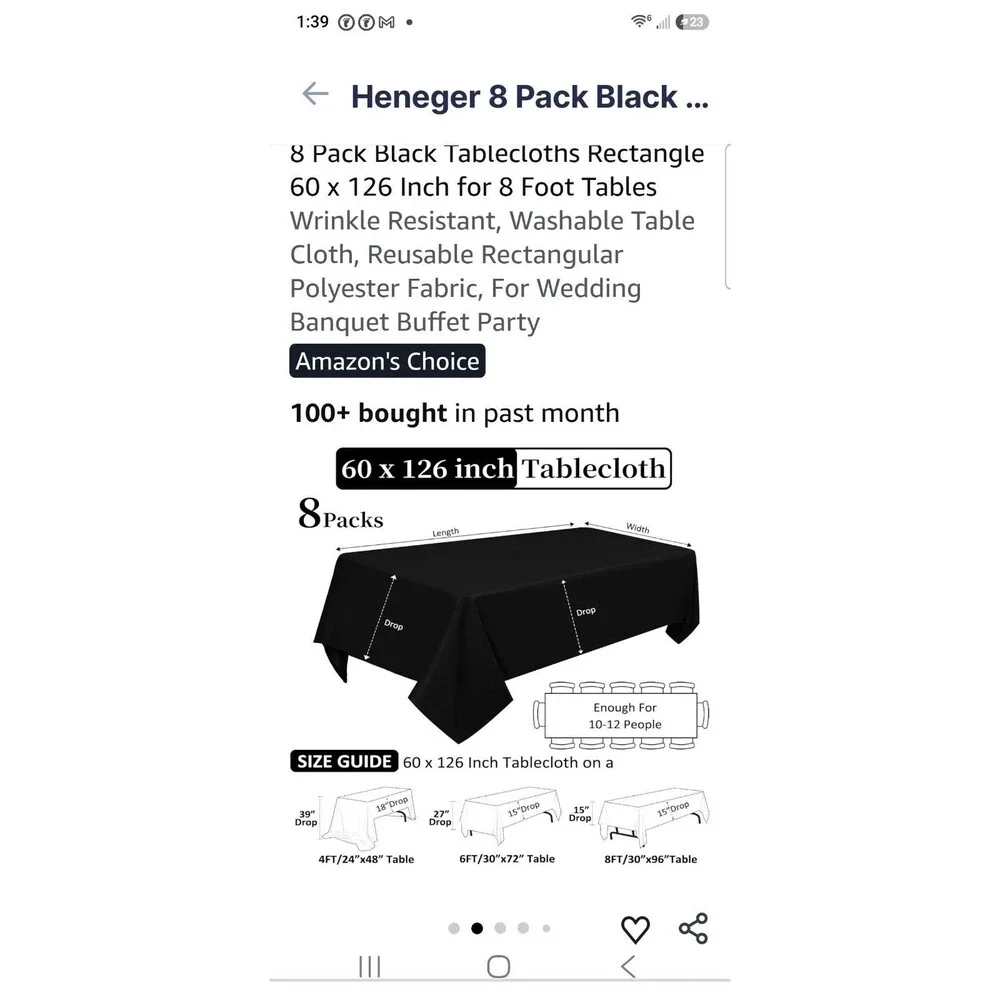 8-PACK 60 x 126 in. Rectangular Polyester Tablecloths for 8 ft. Tables BLACK
